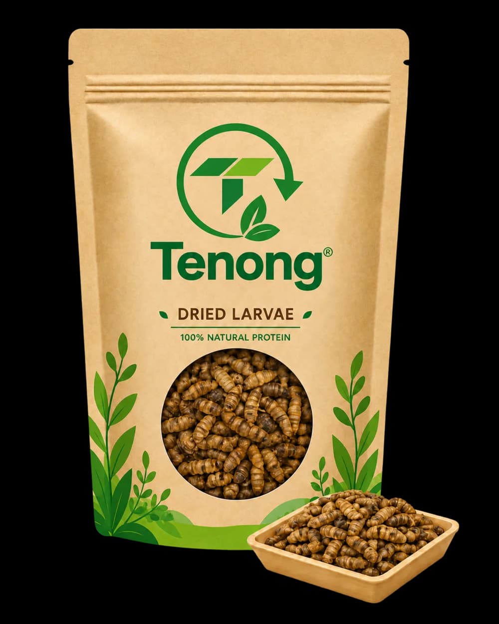 Front of the Dried Larvae pouch, 500 g (17.6 oz)