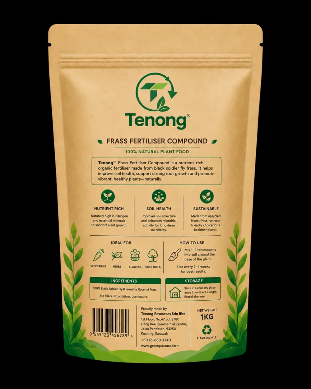 Back of the Frass Fertiliser Compound pouch