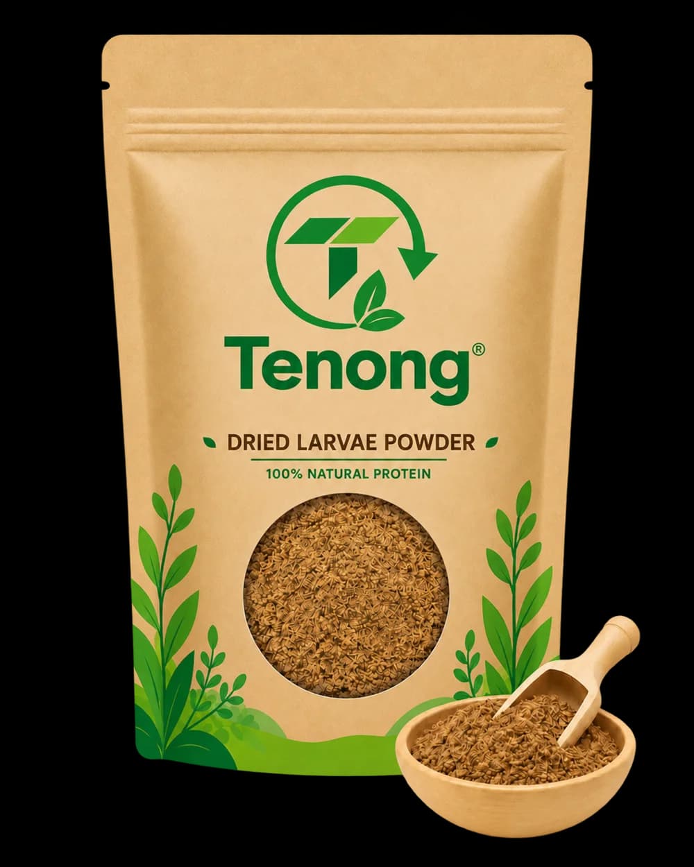 Front of the Dried Larvae Powder pouch, 250 g (8.82 oz)